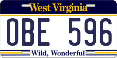 WV license plate OBE596
