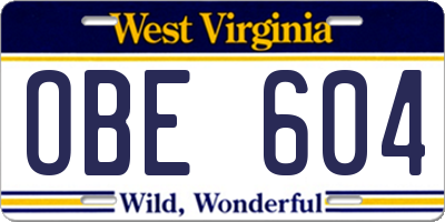 WV license plate OBE604