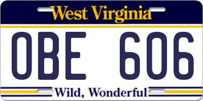 WV license plate OBE606