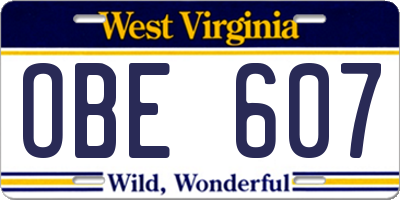 WV license plate OBE607