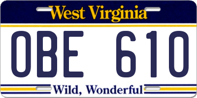 WV license plate OBE610