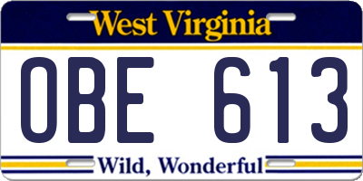 WV license plate OBE613