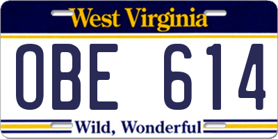 WV license plate OBE614