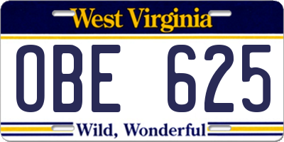 WV license plate OBE625