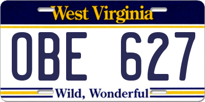 WV license plate OBE627