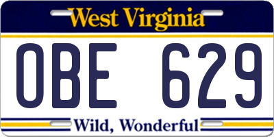 WV license plate OBE629