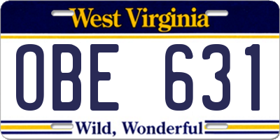 WV license plate OBE631
