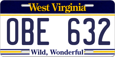 WV license plate OBE632