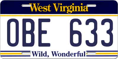WV license plate OBE633