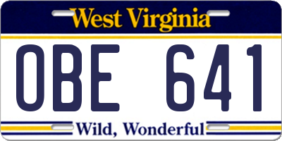 WV license plate OBE641