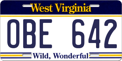 WV license plate OBE642