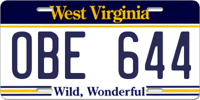WV license plate OBE644