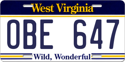 WV license plate OBE647