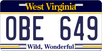 WV license plate OBE649
