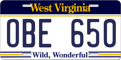 WV license plate OBE650