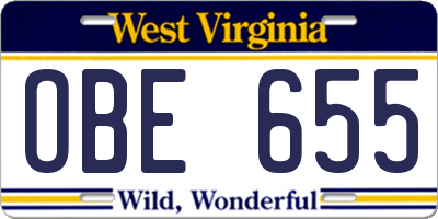 WV license plate OBE655