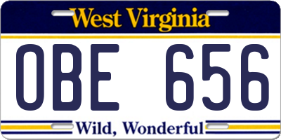 WV license plate OBE656