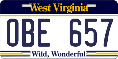 WV license plate OBE657
