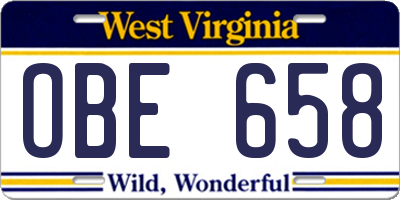 WV license plate OBE658
