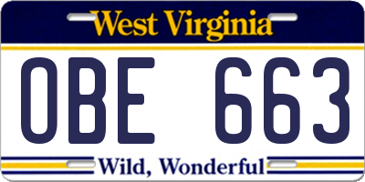 WV license plate OBE663