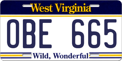 WV license plate OBE665
