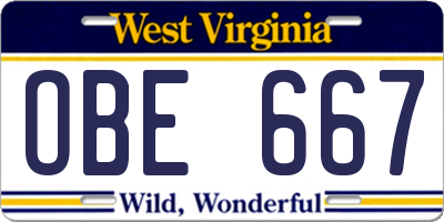 WV license plate OBE667