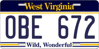 WV license plate OBE672