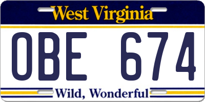 WV license plate OBE674