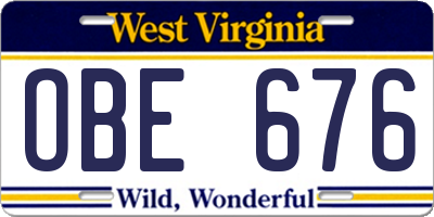 WV license plate OBE676