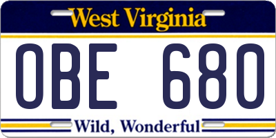 WV license plate OBE680