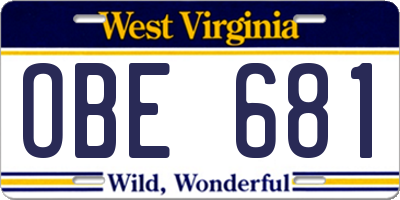 WV license plate OBE681