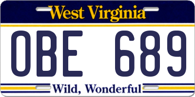 WV license plate OBE689