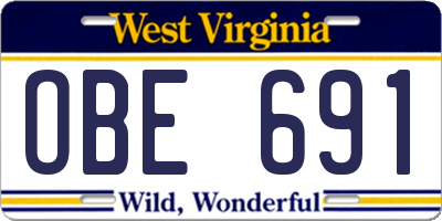 WV license plate OBE691