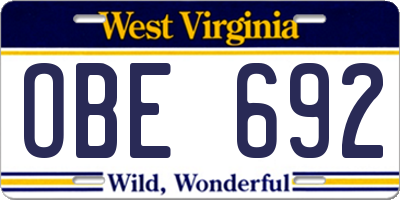 WV license plate OBE692