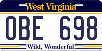 WV license plate OBE698