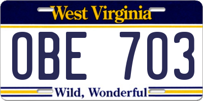 WV license plate OBE703