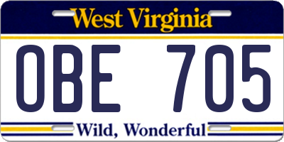 WV license plate OBE705