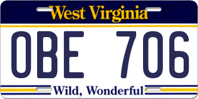 WV license plate OBE706