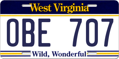 WV license plate OBE707