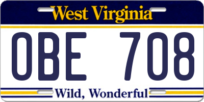 WV license plate OBE708