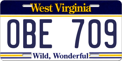 WV license plate OBE709