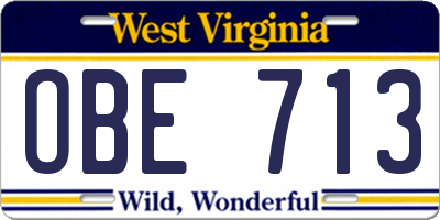 WV license plate OBE713