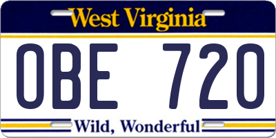 WV license plate OBE720