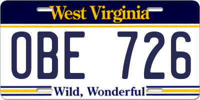 WV license plate OBE726