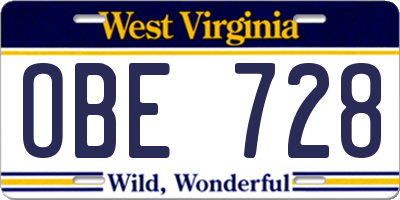 WV license plate OBE728