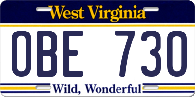 WV license plate OBE730