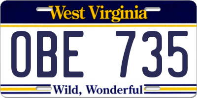 WV license plate OBE735