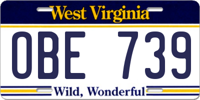 WV license plate OBE739