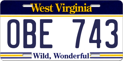 WV license plate OBE743