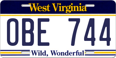 WV license plate OBE744
